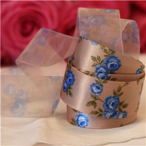Vintage Rose Ribbon - Beige/Blue